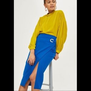 TOPSHOP Eyelet Detail Wrap Jersey Skirt in blue